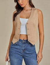 LUVAMIA Women's  Relaxed Fit Crop Sleeveless Button Soft Vest Top