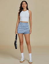 LUVAMIA Women's Slim Fit Pleated Denim Unlined Irregular Retro High Waisted Skorts