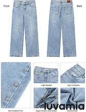 LUVAMIA  Women's High Rise Flare Jeans Washed Denim Trousers Studded Details Retro Style