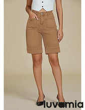 LUVAMIA Women's Knee-Length Bermuda Summer Denim Shorts Barely Shorts