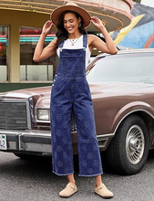 luvamia FleXclusive Denim Overalls for Women Wide Leg Capri Jean Jumpsuit Loose Fit Summer Stretchy Bib Overall Embroidered Raw Hem