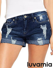 luvamia Women's Casual Ripped Denim Shorts Mid Rise Stretch Folded Hem Short Jeans