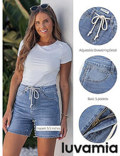 luvamia FleXclusive Jean Shorts for Women High Waisted Trendy Drawstring Stretchy Denim Shorts Summer Casual Jorts with Pockets