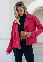 luvamia Cropped Trench Coat for Women Long Sleeve Double Breasted Notched Lapel Casual Loose Fit Jackets with Pockets