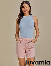 LUVAMIA Women's Denim Elastic Waist Walkshorts with Pockets