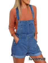 luvamia Women's Casual Adjustable Strap Cuffed Hem Denim Bib Overalls Shorts Romper