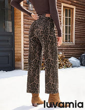 luvamia Wide Leg Jeans Woman Trendy High Waisted Leopard Cheetah Print Ankle Length Stretchy Denim Pants with Pockets