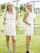 luvamia Women's Casual V Neck Sleeveless Jeans Button Down Denim Short Dress