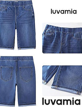 luvamia FleXclusive Bermuda Shorts for Women Jean Pull On Elastic Waist High Waisted Knee Length Fold Hem Stretchy Denim Long Shorts