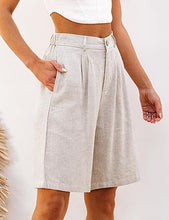 luvamia Bermuda Shorts for Women High Waisted Linen Dressy Casual Pleated Wide Leg Summer Shorts with Elastic Waist