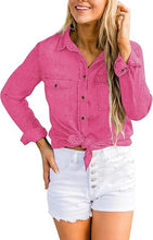 luvamia Women Chambray Jean Western Shirts Long Sleeve Button Down Denim Shirt Tops