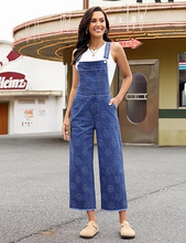 luvamia FleXclusive Denim Overalls for Women Wide Leg Capri Jean Jumpsuit Loose Fit Summer Stretchy Bib Overall Embroidered Raw Hem