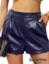 luvamia Faux Leather Shorts for Women High Waist Pleated Wide Leg Stretchy Shorts with Pockets Short PU Leather Pants