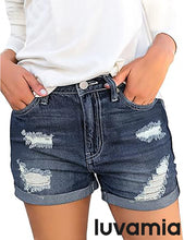 luvamia Women's Ripped Denim Jean Shorts High Waisted Stretchy Folded Hem Short Jeans