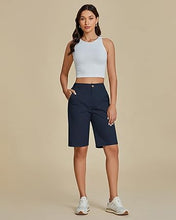 LUVAMIA Bermuda Shorts for Women's Knee Length Casual Lightweight Breathable Summer High Waisted Knee Length Shorts