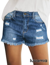 luvamia Women's Casual Denim Shorts Frayed Raw Hem Ripped Jeans Shorts