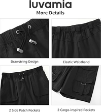 luvamia Hiking Shorts for Women Bermuda Knee Length Cargo Pull On Quick Dry Elastic Waist Sport 9'' Inseam Long Shorts