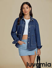 LUVAMIA Women's Street Fashion Denim Jacket Lapel Long Sleeve Coat