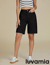 LUVAMIA Women's Knee-Length Bermuda Summer Denim Shorts Barely Shorts
