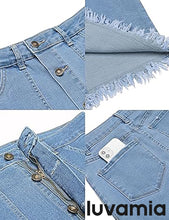 luvamia Women's Casual Mid Rise Button Down Frayed Raw Hem Fit Denim Jean Skirt
