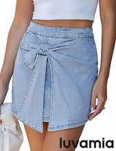 luvamia Jean Skorts for Woman High Rise Mini Skirt Bow Short Stretch Denim Skirts with Shorts Underneath Country Concert