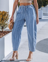 luvamia FleXclusive Barrel Jeans Women Trendy Striped Cropped High Waisted Pull On Elastic Waist Wide Leg Casual Stretch Denim Pants