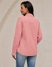 luvamia FleXclusive Denim Shirts for Women Long Sleeve Button Down Chambray Relaxed Fit Western Jean Shirts Casual Collared Jean Top
