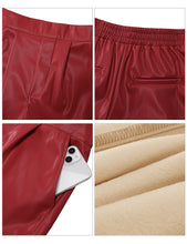 luvamia Faux Leather Shorts for Women High Wasited Pull On Pleated Side Slit Pleather Shorts with Elastic Waist Pockets