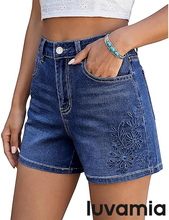 luvamia FleXclusive Jean Shorts for Women High Waisted Eyelet Embroidered Mid Thigh Wide Leg Stretchy Denim Shorts Summer Jorts