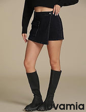 LUVAMIA Denim Skorts for Woman Cargo Faux Wrap Jean Skort Skirts Stretchy High Waisted Skirt Shorts