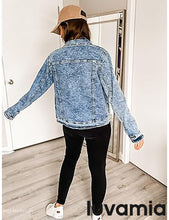 luvamia Women's Basic Button Down Stretch Fitted Long Sleeves Denim Jean Jacket
