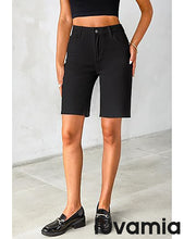 LUVAMIA Denim Bermuda Shorts for Women High Waisted  Stretchy  Straight Leg Jeans