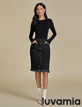 luvamia Women's Casual Mid Rise Button Down Frayed Raw Hem Fit Denim Jean Skirt