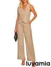 LUVAMIA Women 2 piece Vest Set Wide Leg Business Casual V Neck Sleeveless Suit Work Pant