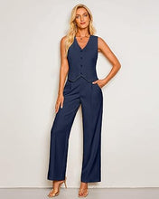 LUVAMIA Women 2 piece Vest Set Wide Leg Business Casual V Neck Sleeveless Suit Work Pant