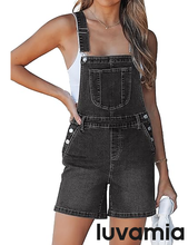 luvamia FleXclusive Denim Overalls for Women Loose Fit Baggy Jean Shorts Overall Bib Summer Casual Stretchy Adjustable Shortalls
