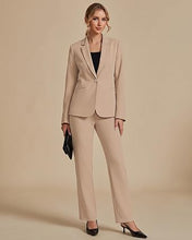 luvamia Pant Suits for Women Dressy 2 Piece Sets Business Casual Pants Set Single Button Blazers, Notch Collar, High Waisted Pants, 29" Inseam, Adjustable Dual Button Waistband, Elegant Office Outfits