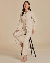 luvamia Pants Suits for Women Dressy 2 Piece Sets Business Casual Outfits Long Sleeve Collarless Blazers, Elastic Waist Wide Leg Pants, Adjustable Back Buckle‌, Professional Work Office Pantsuits
