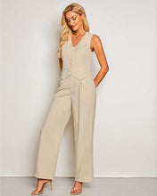 LUVAMIA Women 2 piece Vest Set Wide Leg Business Casual V Neck Sleeveless Suit Work Pant