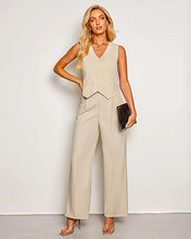 LUVAMIA Women 2 piece Vest Set Wide Leg Business Casual V Neck Sleeveless Suit Work Pant