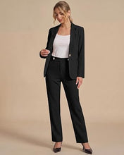 luvamia Pant Suits for Women Dressy 2 Piece Sets Business Casual Pants Set Single Button Blazers, Notch Collar, High Waisted Pants, 29" Inseam, Adjustable Dual Button Waistband, Elegant Office Outfits