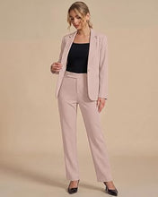 luvamia Pant Suits for Women Dressy 2 Piece Sets Business Casual Pants Set Single Button Blazers, Notch Collar, High Waisted Pants, 29" Inseam, Adjustable Dual Button Waistband, Elegant Office Outfits