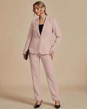 luvamia Pant Suits for Women Dressy 2 Piece Sets Business Casual Pants Set Single Button Blazers, Notch Collar, High Waisted Pants, 29" Inseam, Adjustable Dual Button Waistband, Elegant Office Outfits