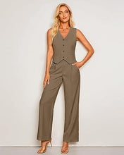 LUVAMIA Women 2 piece Vest Set Wide Leg Business Casual V Neck Sleeveless Suit Work Pant