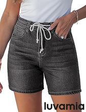 luvamia FleXclusive Jean Shorts for Women High Waisted Trendy Drawstring Stretchy Denim Shorts Summer Casual Jorts with Pockets