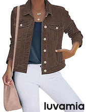 luvamia Women's Basic Button Down Stretch Fitted Long Sleeves Denim Jean Jacket