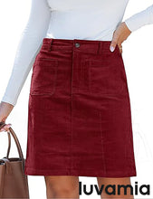luvamia Corduroy Skirts for Women High Waisted Trendy Fall Elastic Waist Casual Stretchy Short Skirts with Patch Pockets