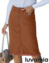 luvamia Women's Casual Mid Rise Button Down Frayed Raw Hem Fit Denim Jean Skirt