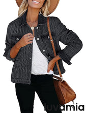 LUVAMIA Casual Western Denim Jacket Women Button Front Long Sleeve Vintage with Functional Pockets