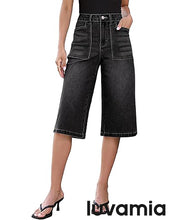 luvamia FleXclusive Capri Jeans for Women Wide Leg Trendy High Waisted Casual Summer Stretchy Denim Culottes Capri Pants with Pocket